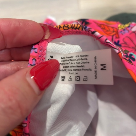 Sporlike High Waist Ruffle V Neck Bikini Swimsuit hot pink daisies floral Medium - Picture 6 of 8